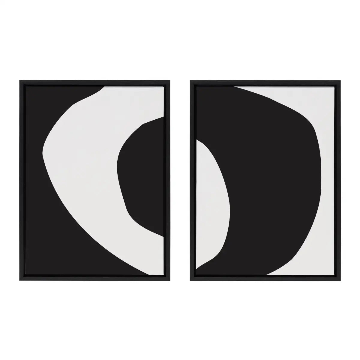 Minimal Modern Organic Abstraction 1 and 2 Black and White Framed Canvas Art Set - Black / 2 Piece Set 18x24