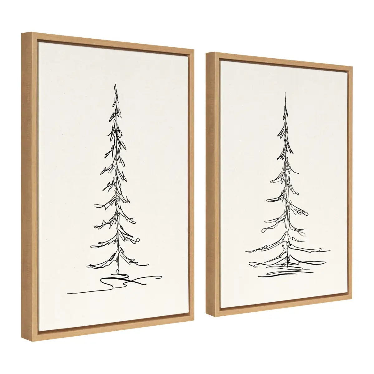 Framed Canvas Art - Minimalist Evergreen Trees Sketch - Set of 2 - kateandlaurel