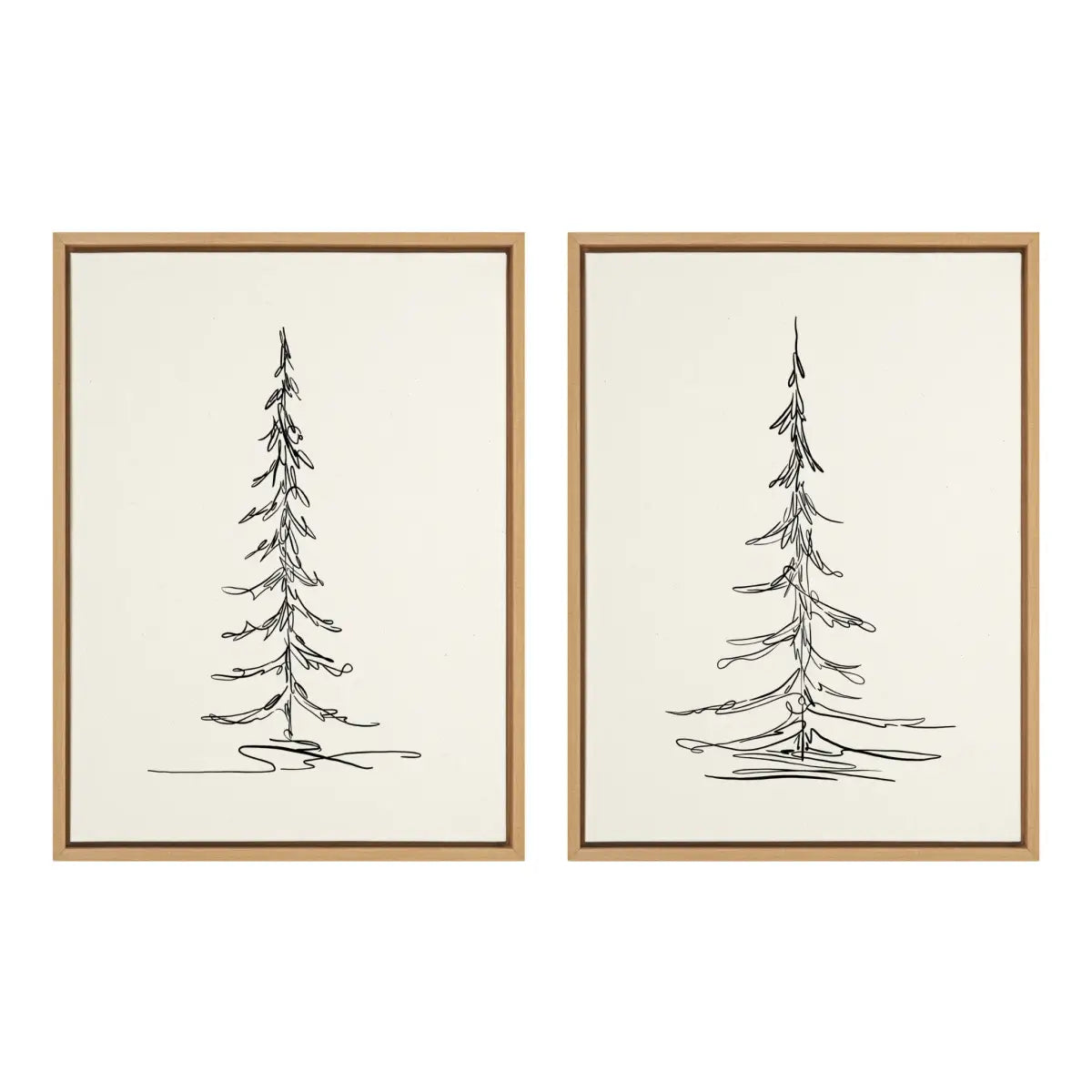 Framed Canvas Art - Minimalist Evergreen Trees Sketch - Set of 2 - kateandlaurel