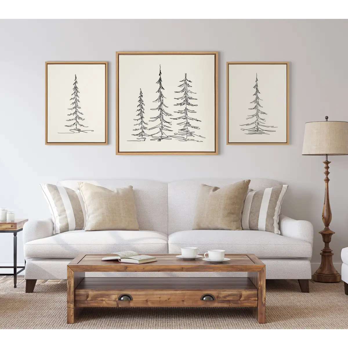 Framed Canvas Art - Minimalist Evergreen Trees Sketch - Set of 2 - kateandlaurel
