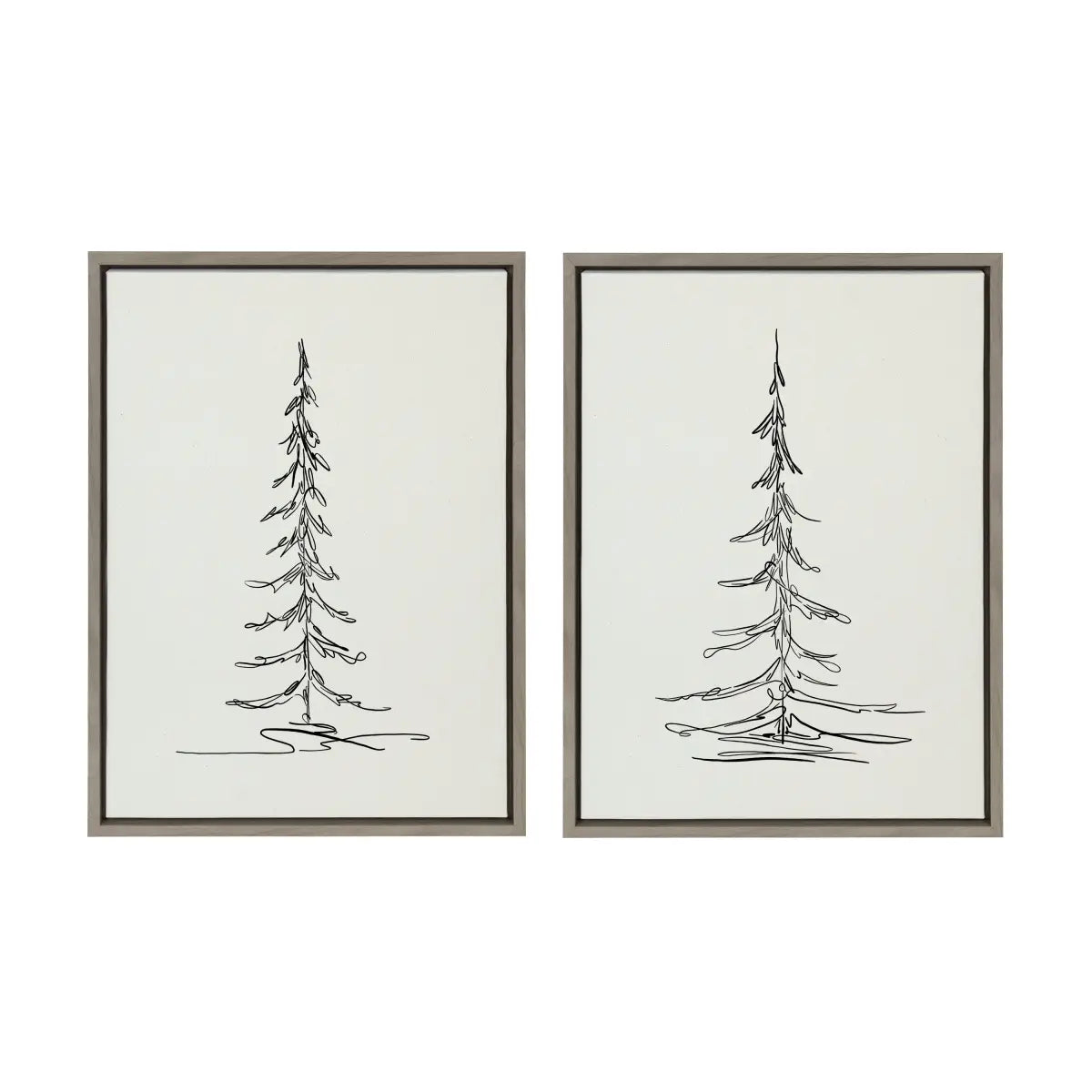 Framed Canvas Art - Minimalist Evergreen Trees Sketch - Set of 2 - Gray / 2 Piece 18x24 - kateandlaurel