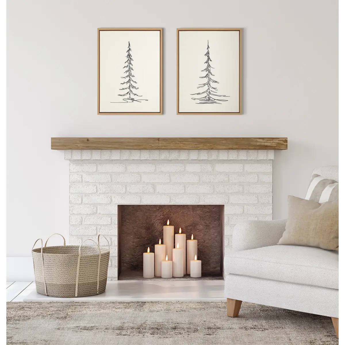 Framed Canvas Art - Minimalist Evergreen Trees Sketch - Set of 2 - kateandlaurel