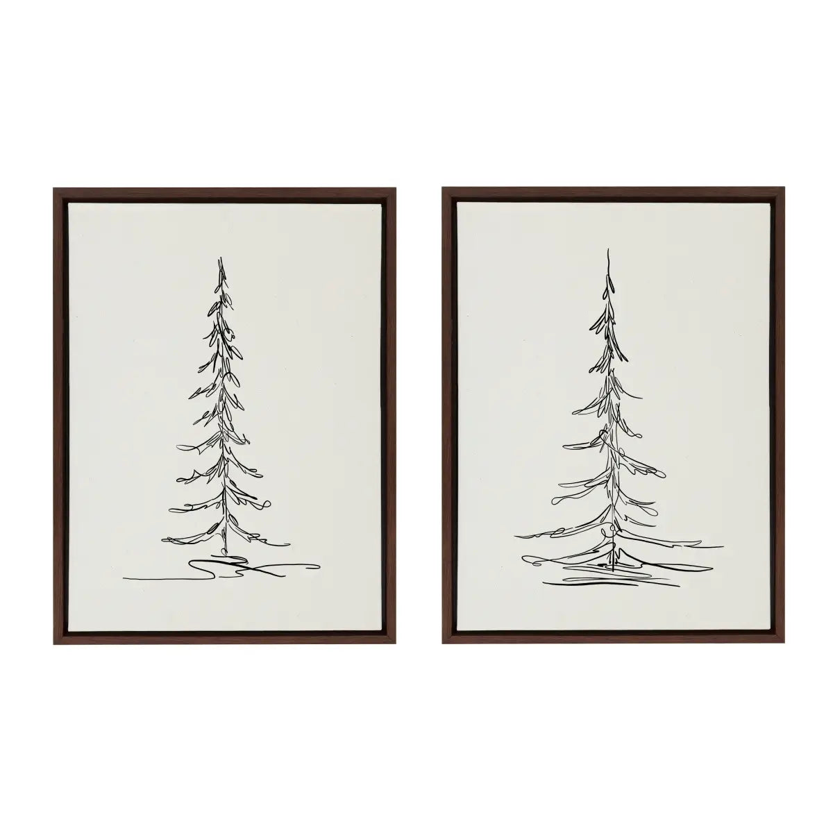 Framed Canvas Art - Minimalist Evergreen Trees Sketch - Set of 2 - Walnut / 2 Piece 18x24 - kateandlaurel