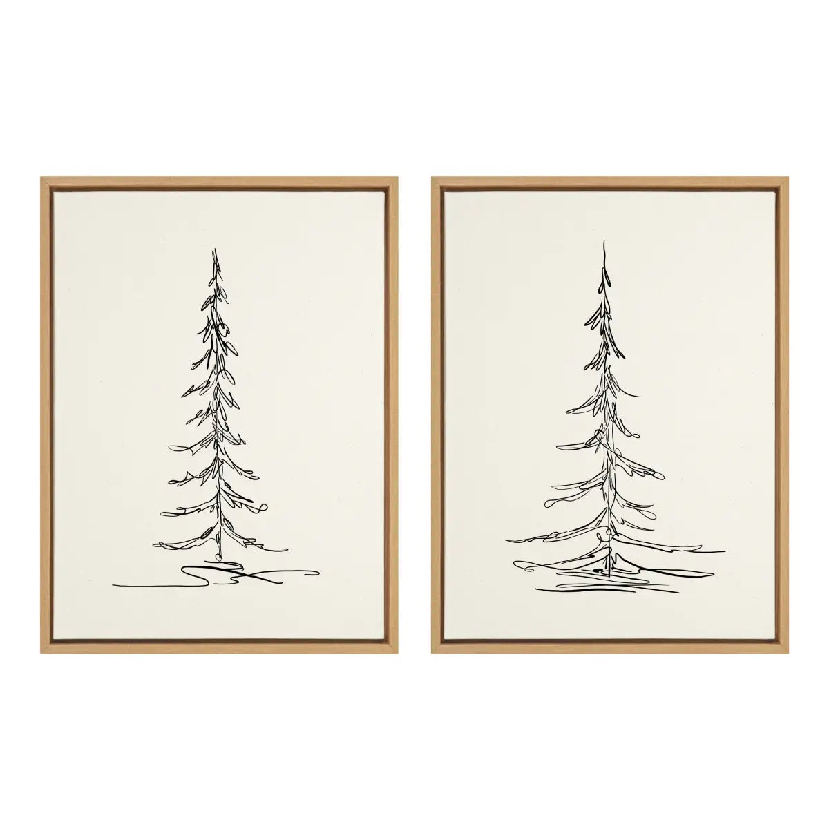 Framed Canvas Art - Minimalist Evergreen Trees Sketch - Set of 2 - Natural / 2 Piece 18x24 - kateandlaurel