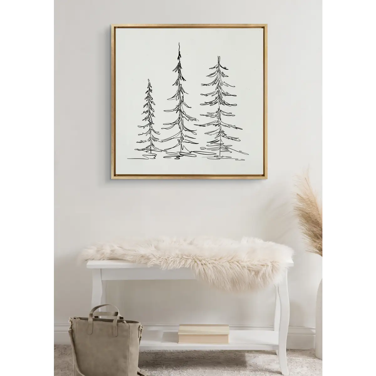 Framed Canvas - Minimalist Evergreen Trees Sketch - kateandlaurel