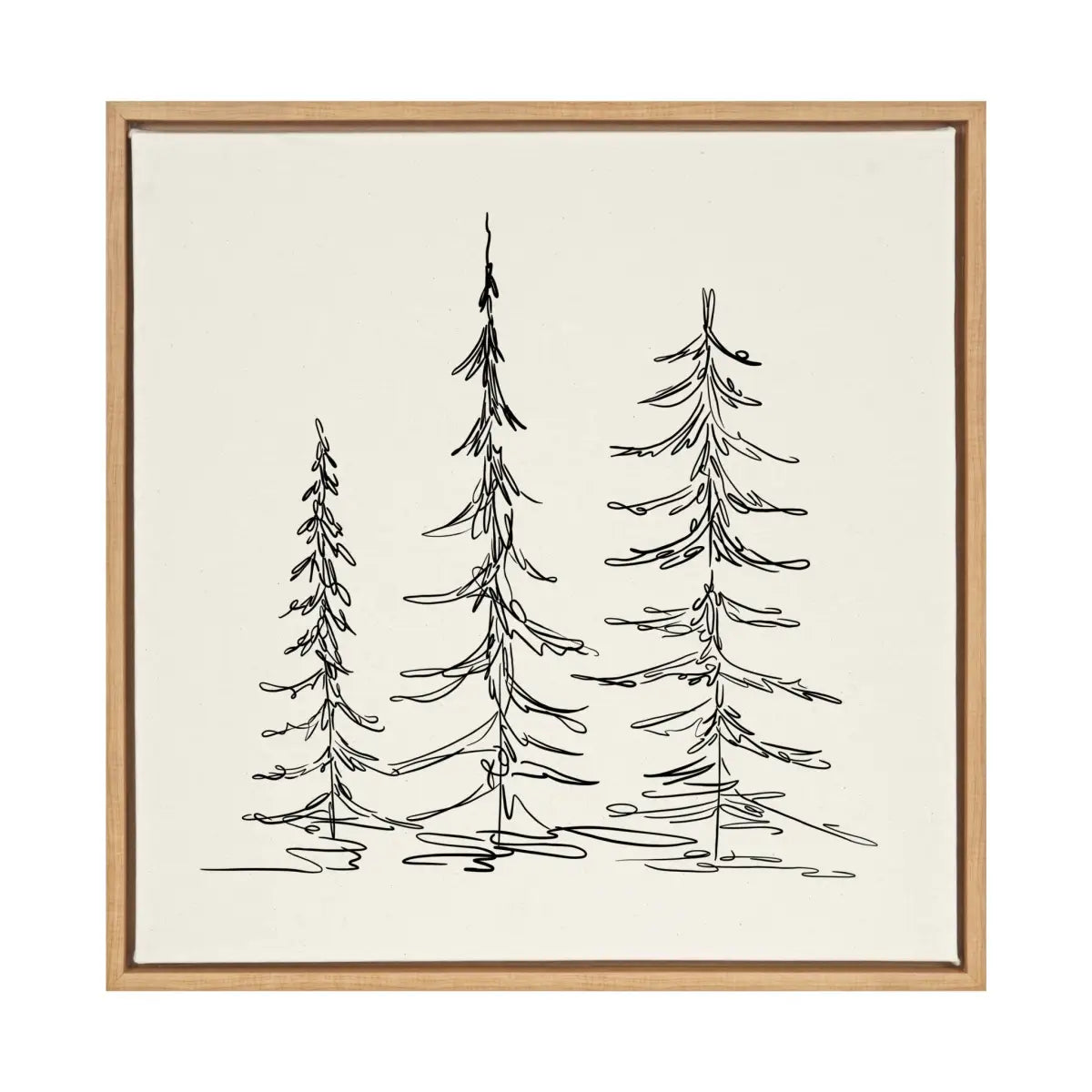 Framed Canvas - Minimalist Evergreen Trees Sketch - Natural / 30x30 - kateandlaurel