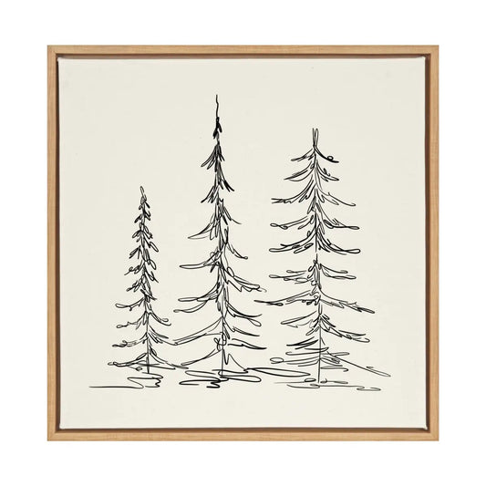 Minimalist Evergreen Trees Sketch Framed Canvas - Natural / 30x30 - kateandlaurel