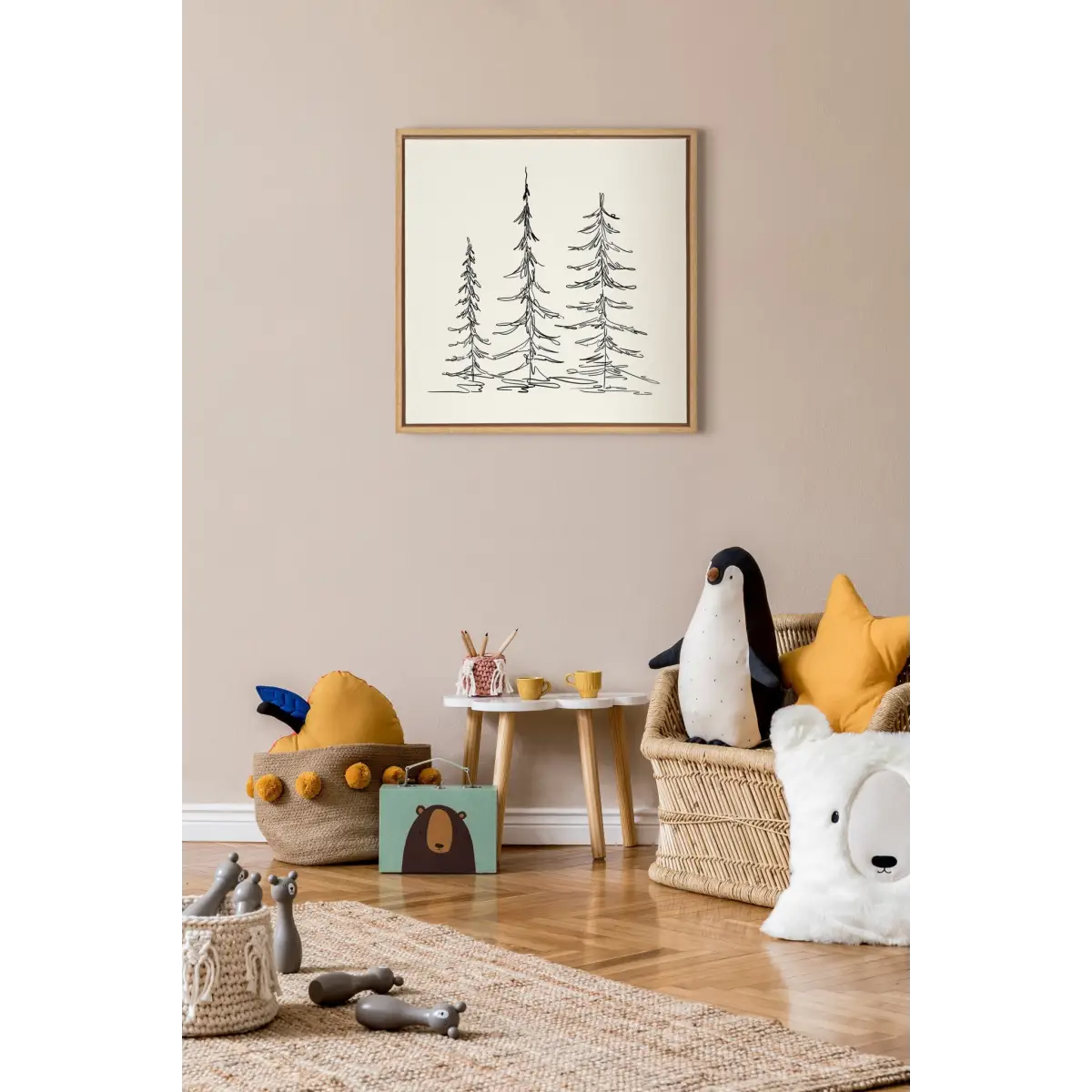 Framed Canvas - Minimalist Evergreen Trees Sketch - kateandlaurel