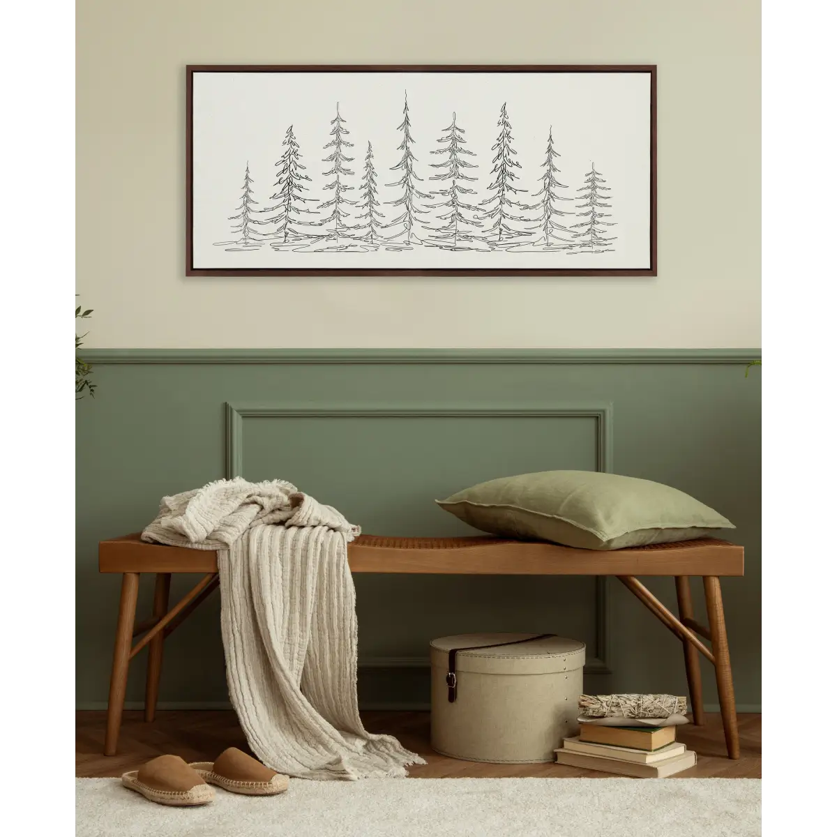 Framed Canvas - Minimalist Evergreen Trees Sketch - kateandlaurel