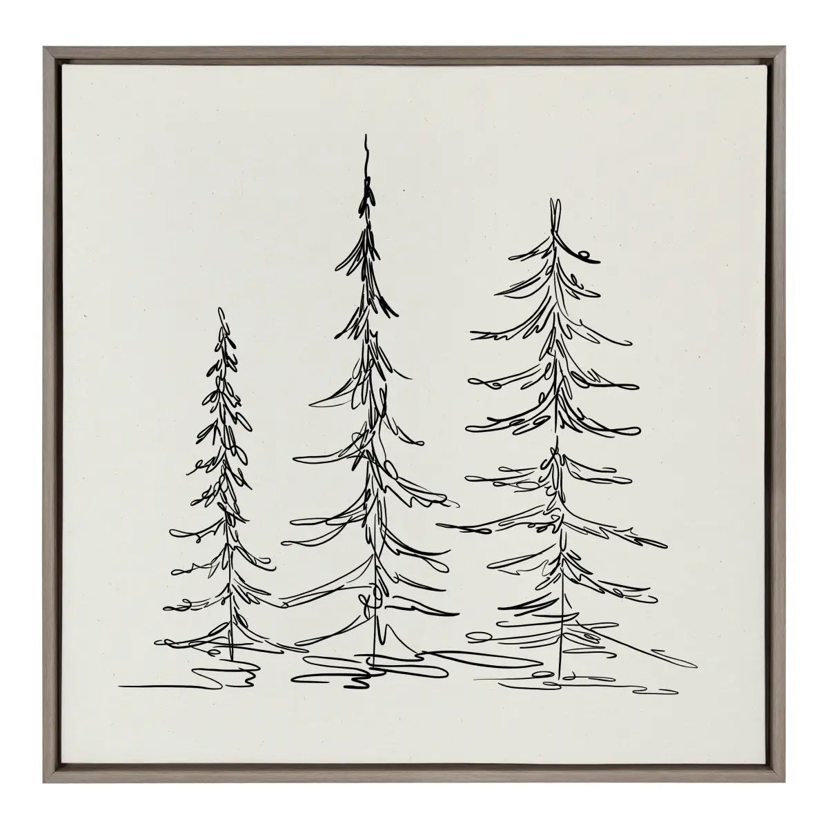 Framed Canvas - Minimalist Evergreen Trees Sketch - Gray / 30x30 - kateandlaurel
