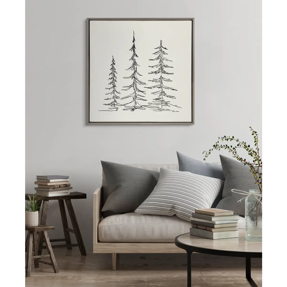 Framed Canvas - Minimalist Evergreen Trees Sketch - kateandlaurel