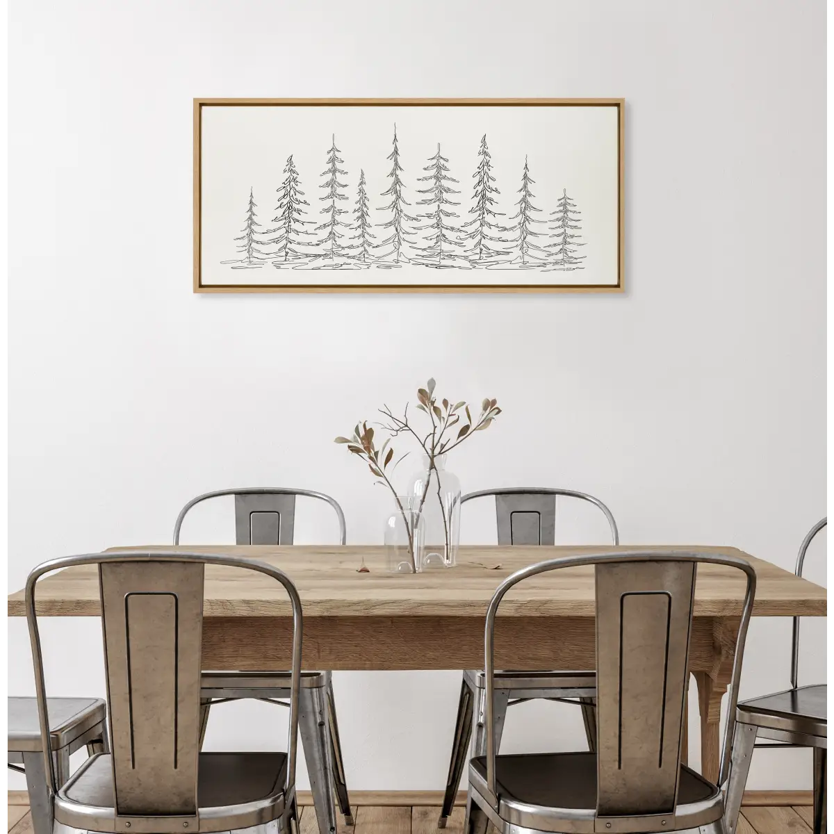 Framed Canvas - Minimalist Evergreen Trees Sketch - kateandlaurel