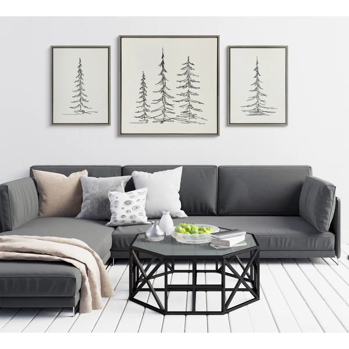 Framed Canvas - Minimalist Evergreen Trees Sketch - kateandlaurel