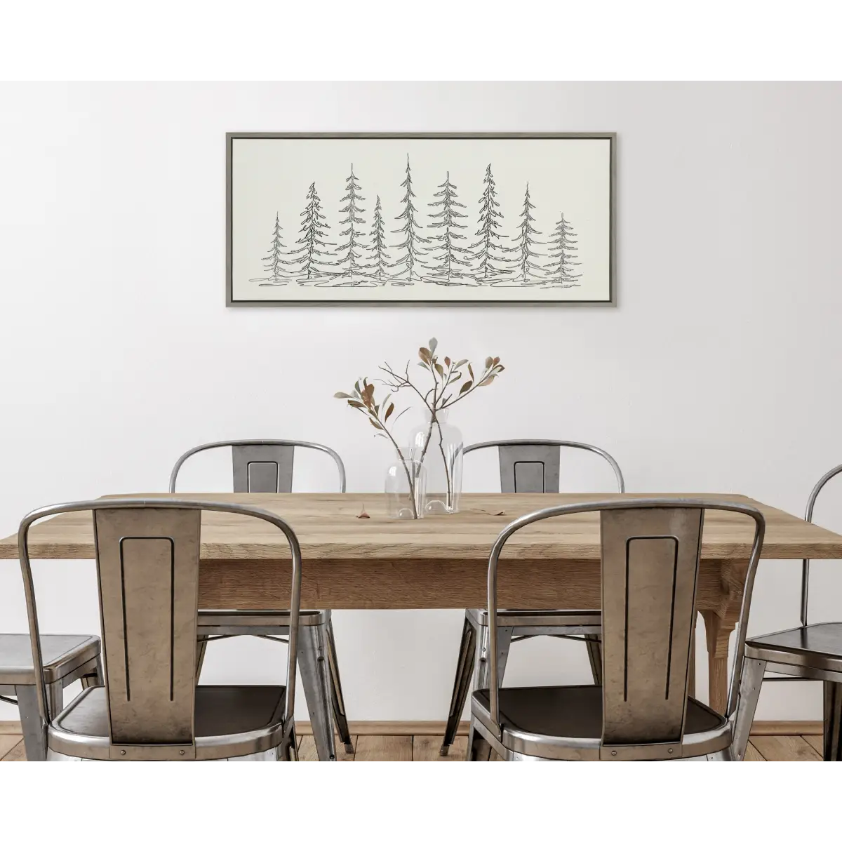 Framed Canvas - Minimalist Evergreen Trees Sketch - kateandlaurel