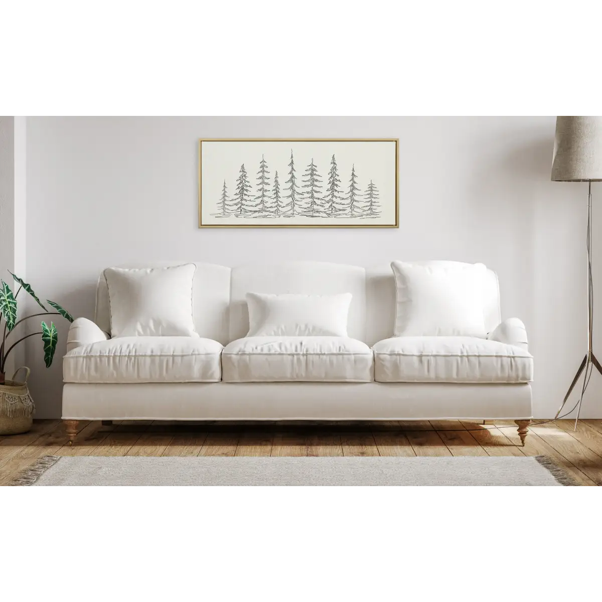 Framed Canvas - Minimalist Evergreen Trees Sketch - kateandlaurel