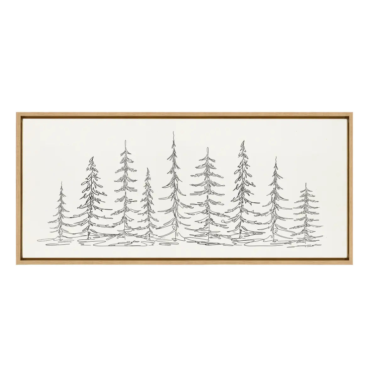 Framed Canvas - Minimalist Evergreen Trees Sketch - Natural / 18x40 - kateandlaurel