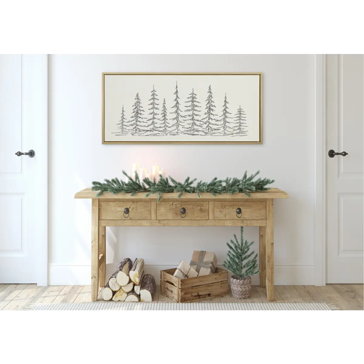 Framed Canvas - Minimalist Evergreen Trees Sketch - kateandlaurel
