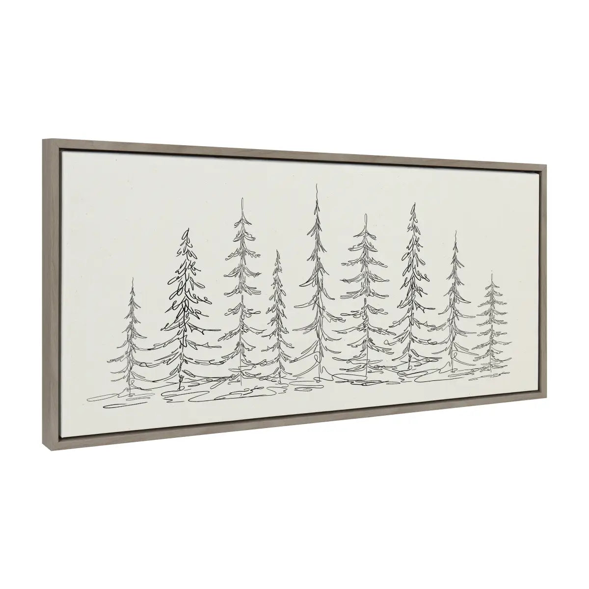 Framed Canvas - Minimalist Evergreen Trees Sketch - Gray / 18x40 - kateandlaurel