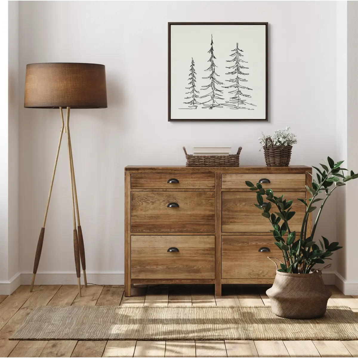 Framed Canvas - Minimalist Evergreen Trees Sketch - kateandlaurel