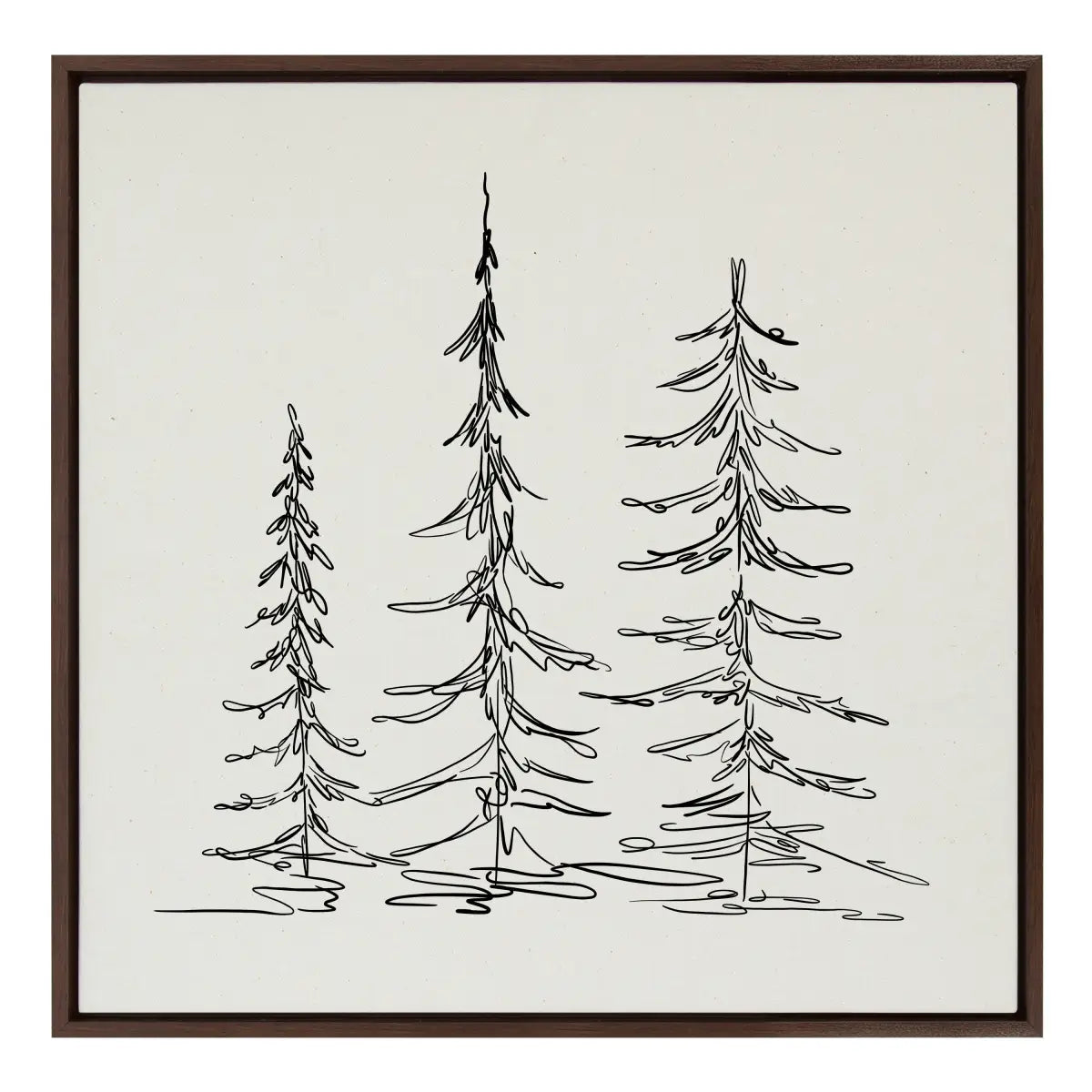Framed Canvas - Minimalist Evergreen Trees Sketch - Walnut / 30x30 - kateandlaurel