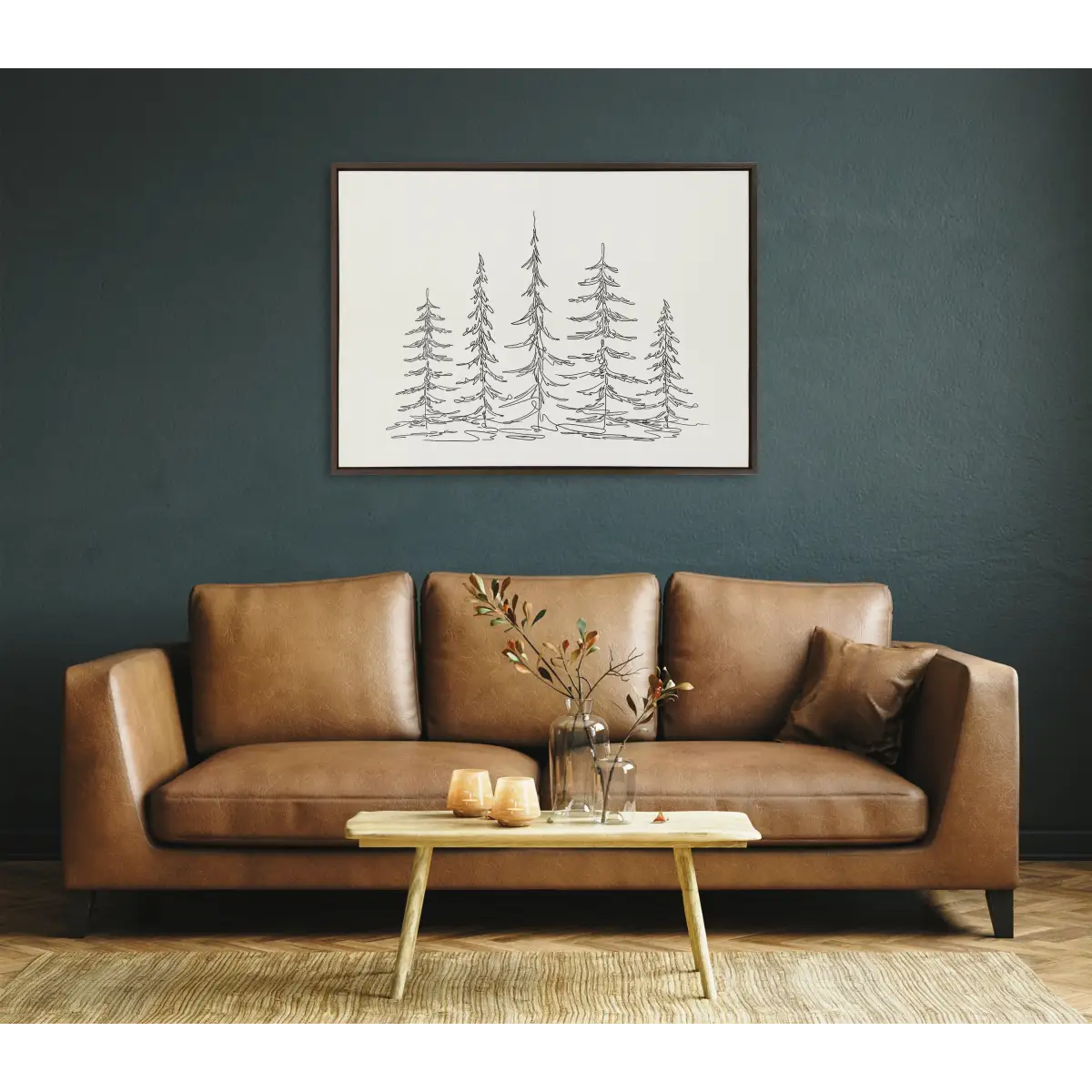 Framed Canvas - Minimalist Evergreen Trees Sketch - kateandlaurel