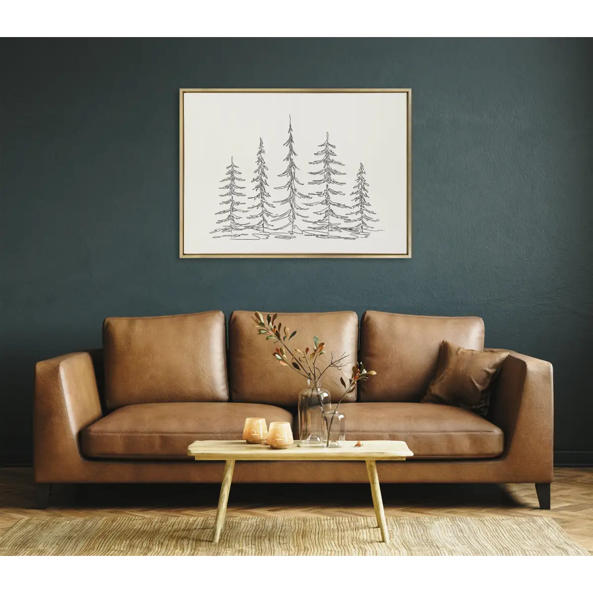 Framed Canvas - Minimalist Evergreen Trees Sketch - kateandlaurel