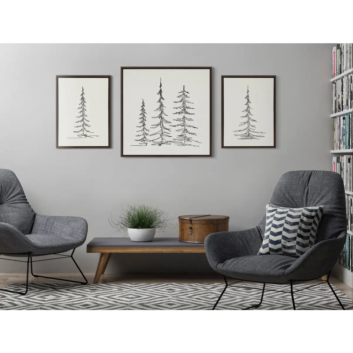 Framed Canvas - Minimalist Evergreen Trees Sketch - kateandlaurel