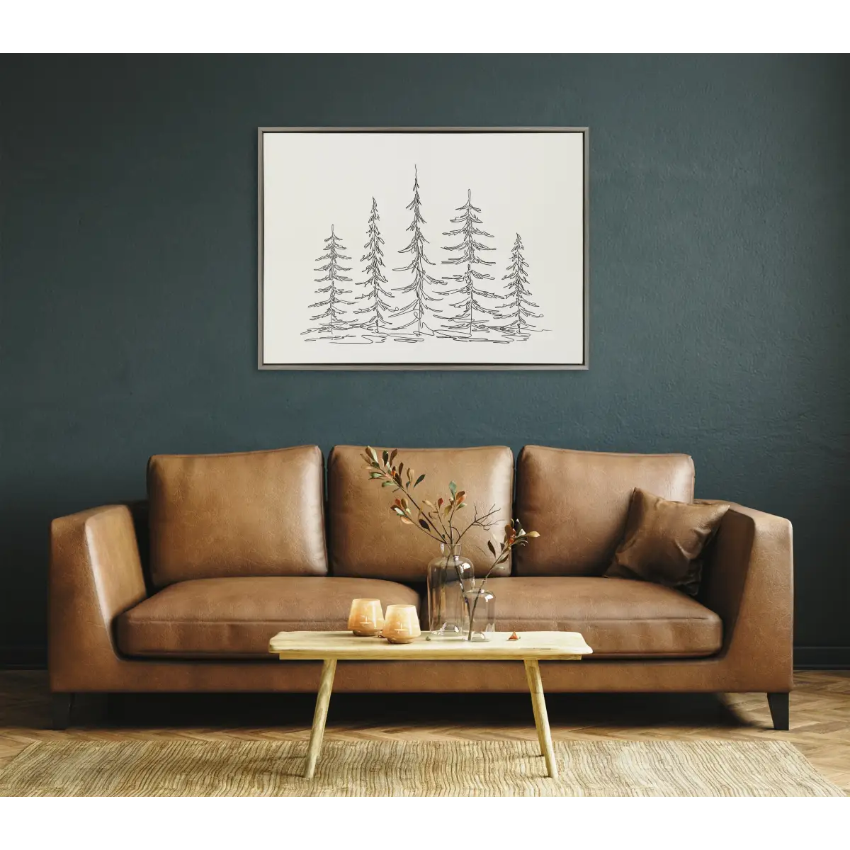 Framed Canvas - Minimalist Evergreen Trees Sketch - kateandlaurel