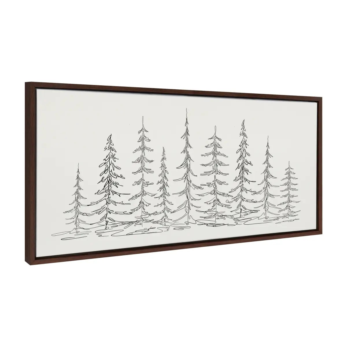Framed Canvas - Minimalist Evergreen Trees Sketch - Brown / 18x40 - kateandlaurel