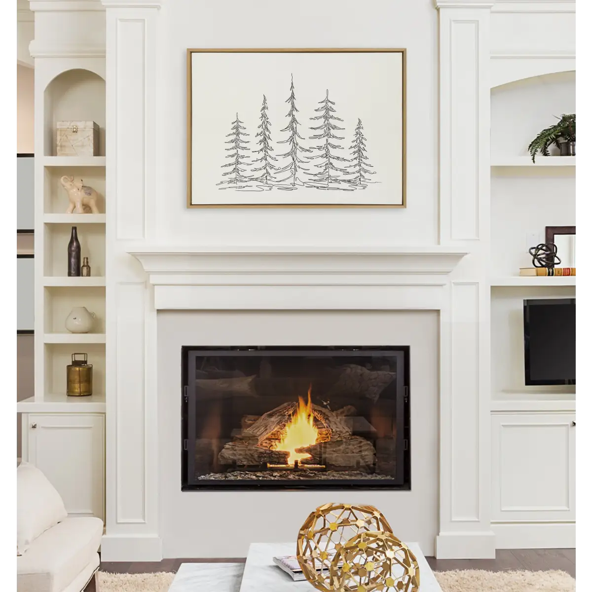 Framed Canvas - Minimalist Evergreen Trees Sketch - kateandlaurel