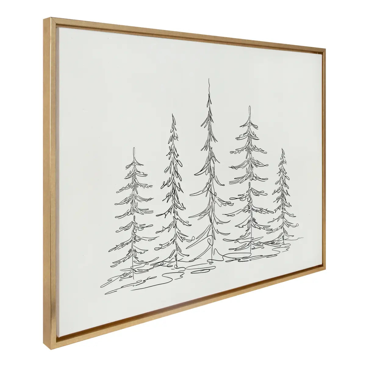 Framed Canvas - Minimalist Evergreen Trees Sketch - Bright Gold / 28x38 - kateandlaurel