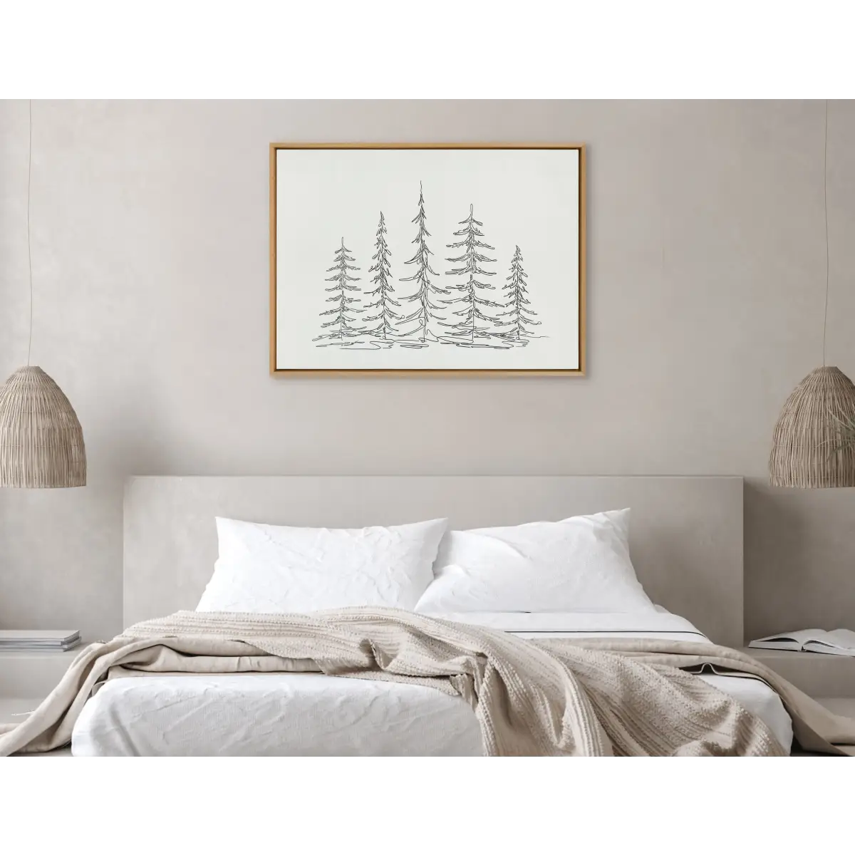Framed Canvas - Minimalist Evergreen Trees Sketch - kateandlaurel