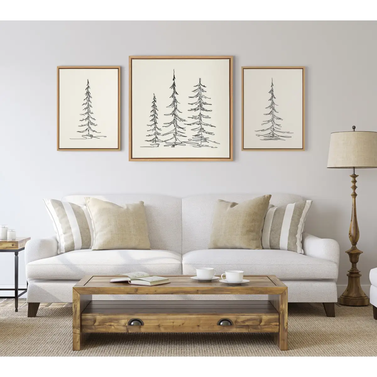 Framed Canvas - Minimalist Evergreen Trees Sketch - kateandlaurel