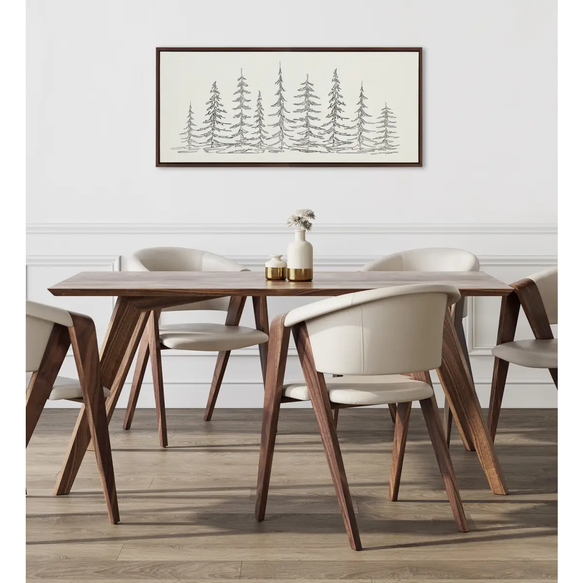 Framed Canvas - Minimalist Evergreen Trees Sketch - kateandlaurel