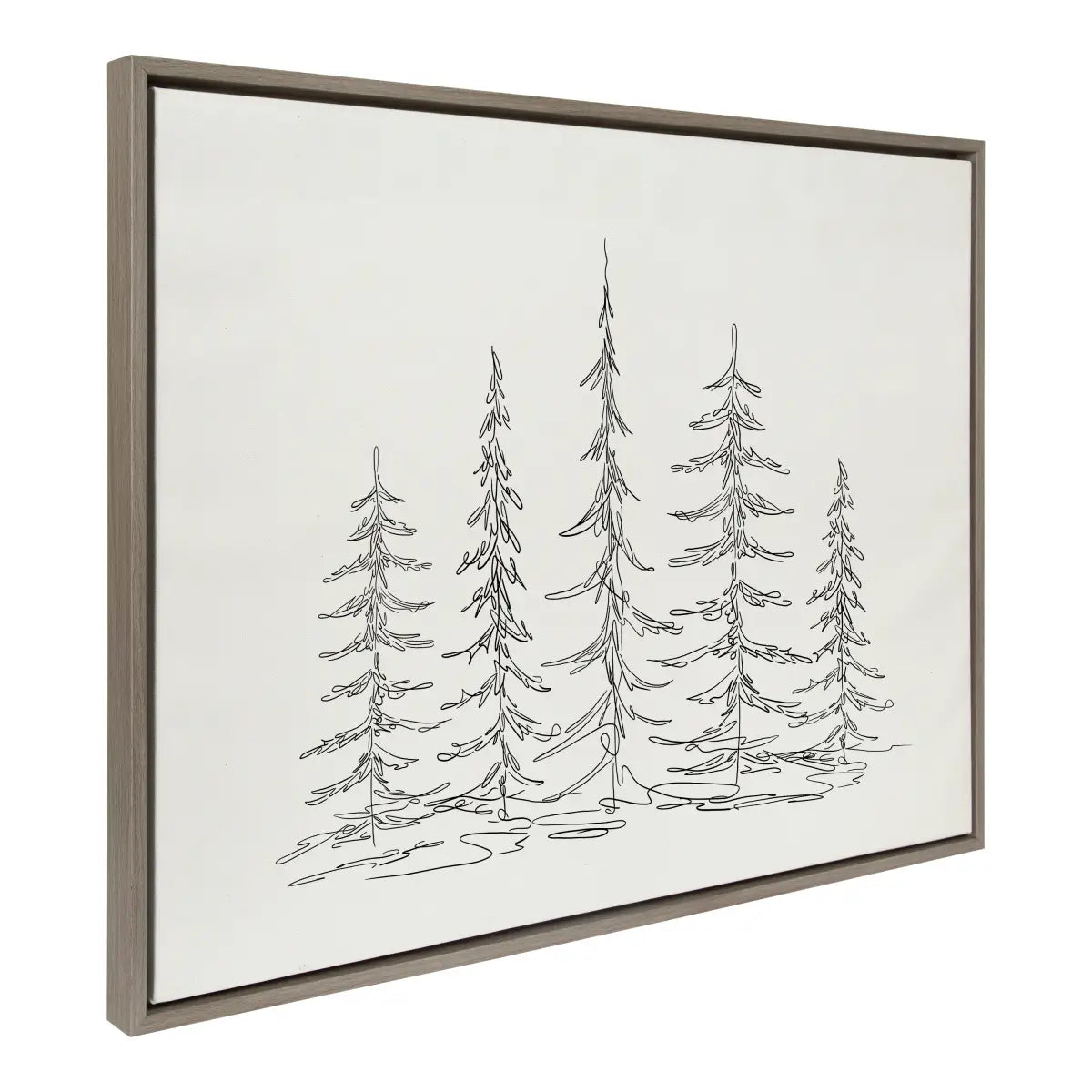 Framed Canvas - Minimalist Evergreen Trees Sketch - Gray / 28x38 - kateandlaurel