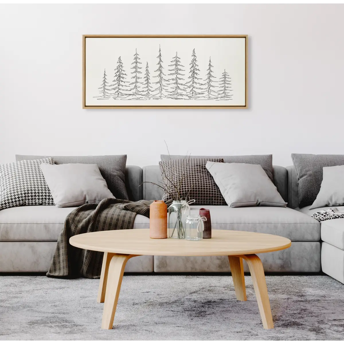 Framed Canvas - Minimalist Evergreen Trees Sketch - kateandlaurel