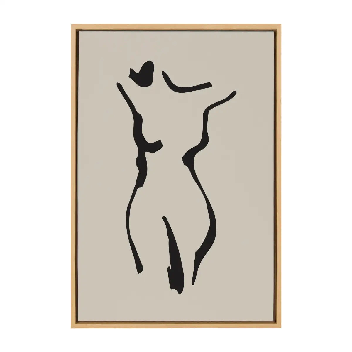 Framed Canvas Art - Minimalist Neutral Line Art Nude Drawing Body - Natural / 18x24 - kateandlaurel