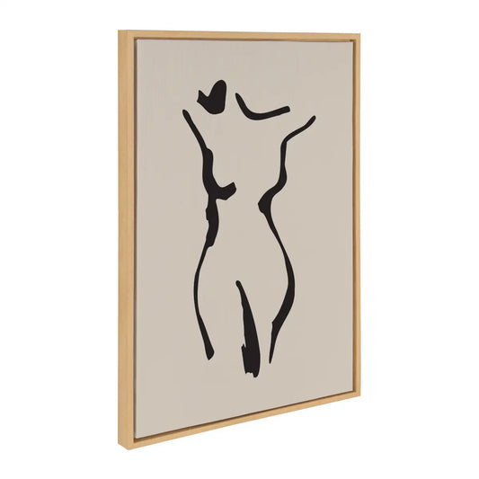 Framed Canvas Art - Minimalist Neutral Line Art Nude Drawing Body - Natural / 18x24 - kateandlaurel