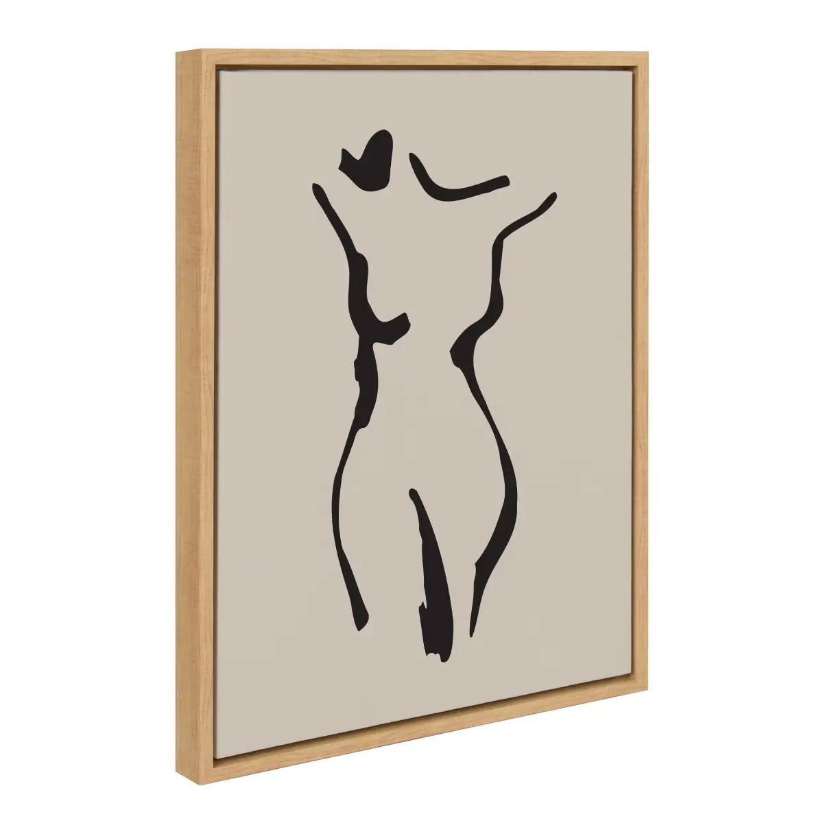Framed Canvas Art - Minimalist Neutral Line Art Nude Drawing Body - Natural / 18x24 - kateandlaurel