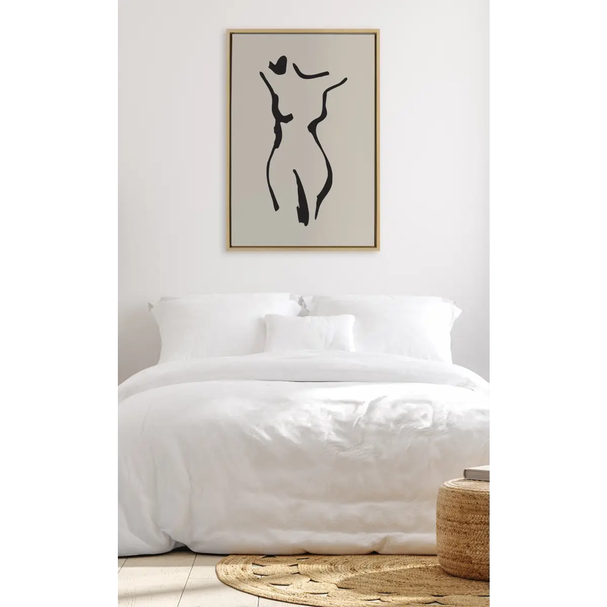 Framed Canvas Art - Minimalist Neutral Line Art Nude Drawing Body - Natural / 18x24 - kateandlaurel