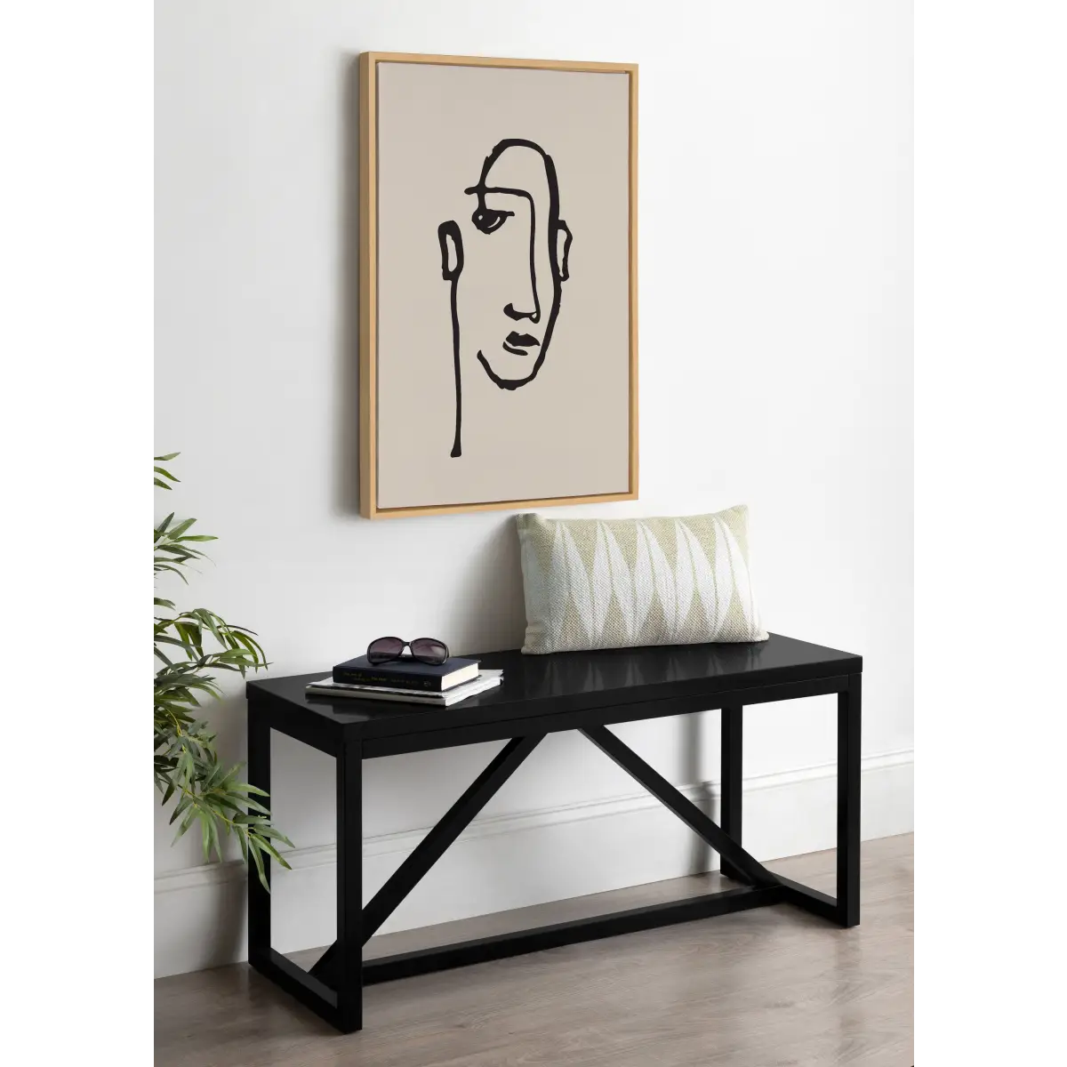 Framed Canvas Art - Minimalist Neutral Line Art Drawing Face - kateandlaurel