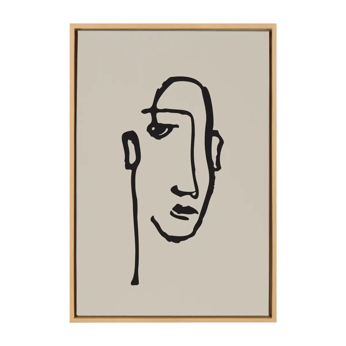 Framed Canvas Art - Minimalist Neutral Line Art Drawing Face - kateandlaurel