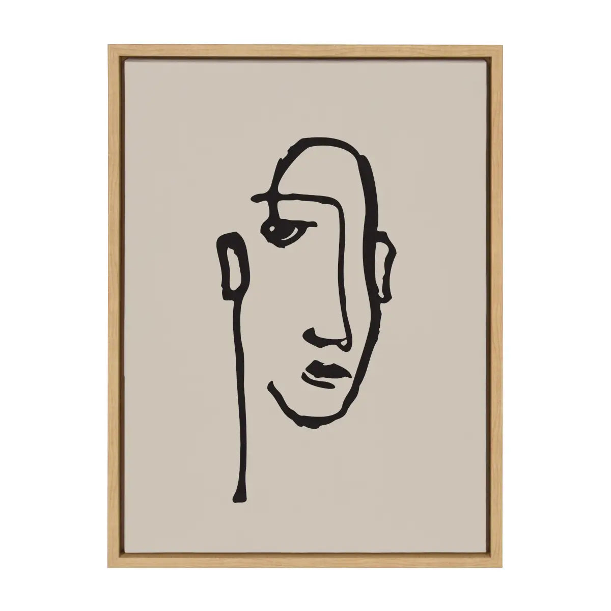 Framed Canvas Art - Minimalist Neutral Line Art Drawing Face - kateandlaurel
