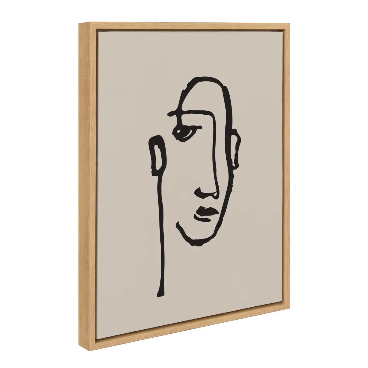 Framed Canvas Art - Minimalist Neutral Line Art Drawing Face - Natural / 18x24 - kateandlaurel