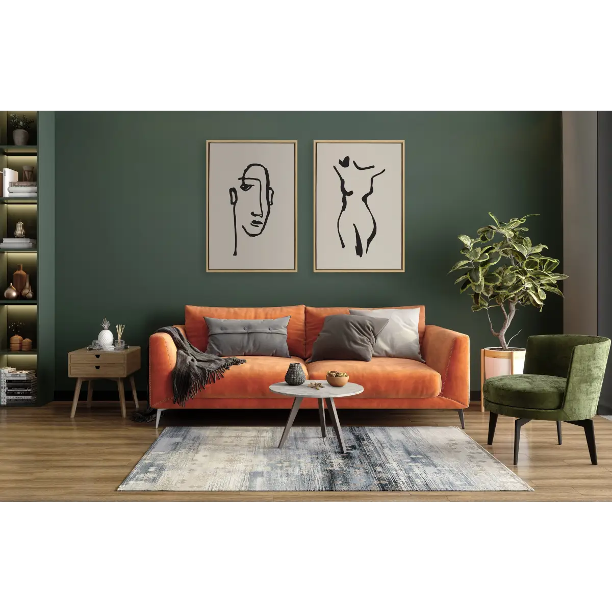 Framed Canvas Art - Minimalist Neutral Line Art Drawing Face - kateandlaurel