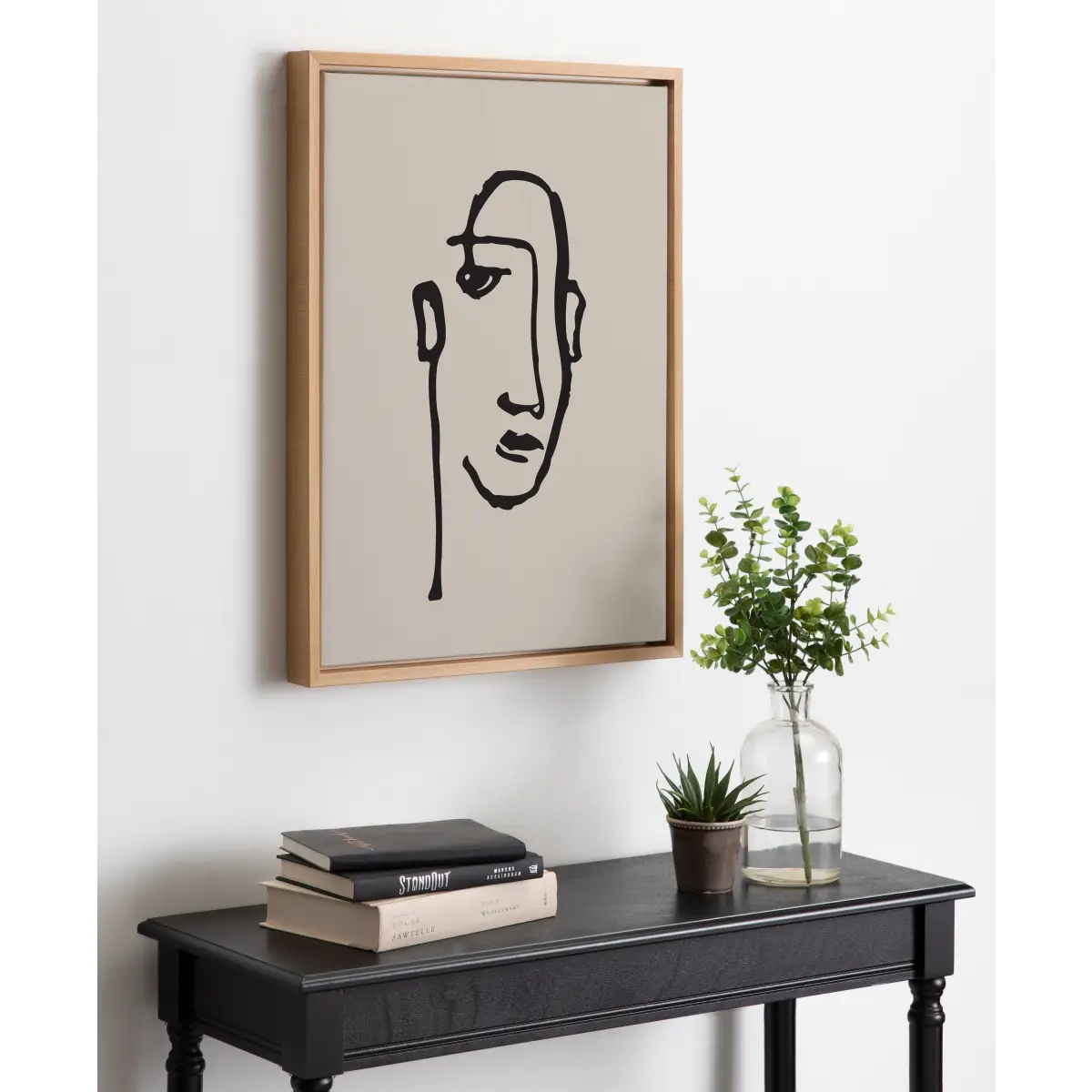 Framed Canvas Art - Minimalist Neutral Line Art Drawing Face - kateandlaurel