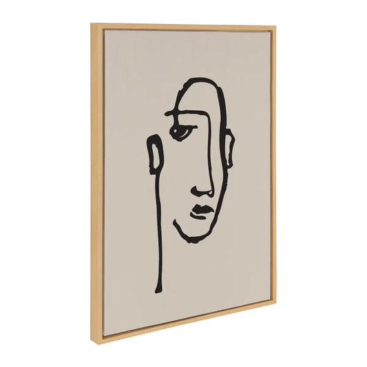 Framed Canvas Art - Minimalist Neutral Line Art Drawing Face - Natural / 23x33 - kateandlaurel