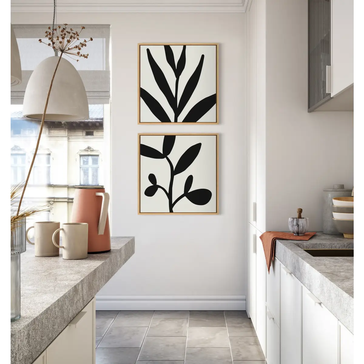 Framed Canvas - Modern Botanical Neutral Abstract 1 - kateandlaurel