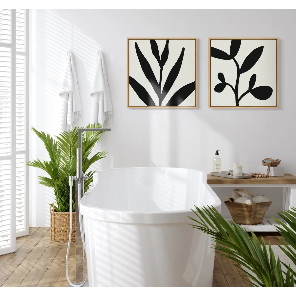 Modern Botanical Neutral Abstract 2 Framed Canvas - kateandlaurel