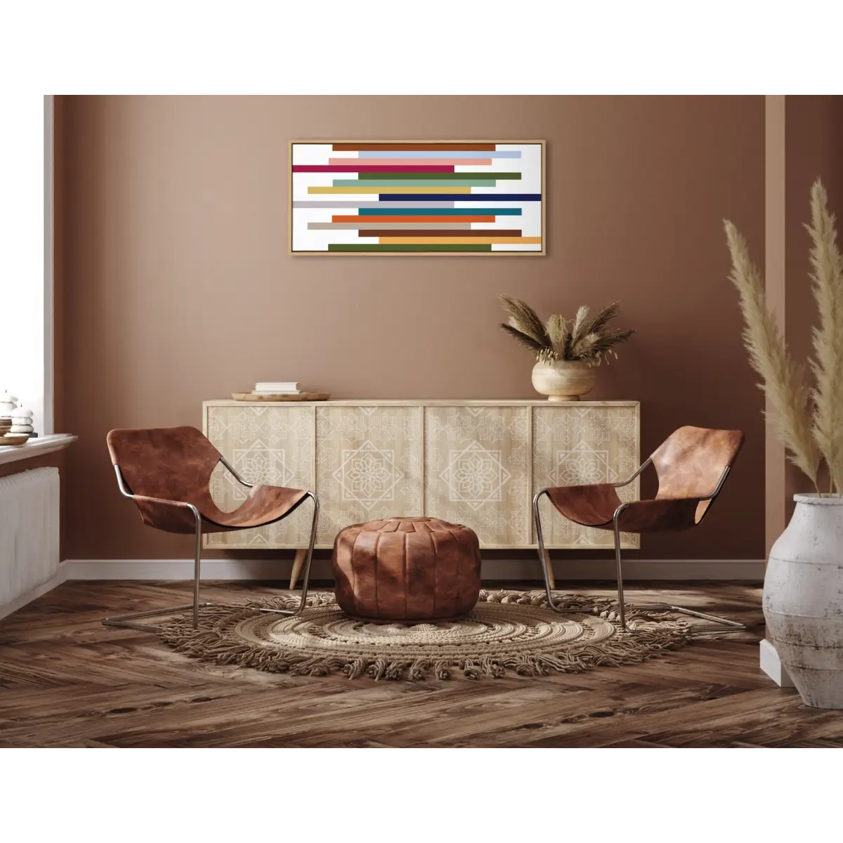 Framed Canvas - Modern Color Block Stacks - Natural / 18x40 - kateandlaurel